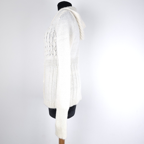 Express Cable Knit Cream Baby Doll Alpaca/wool Blend Hooded Sweater Size L - Picture 2 of 10